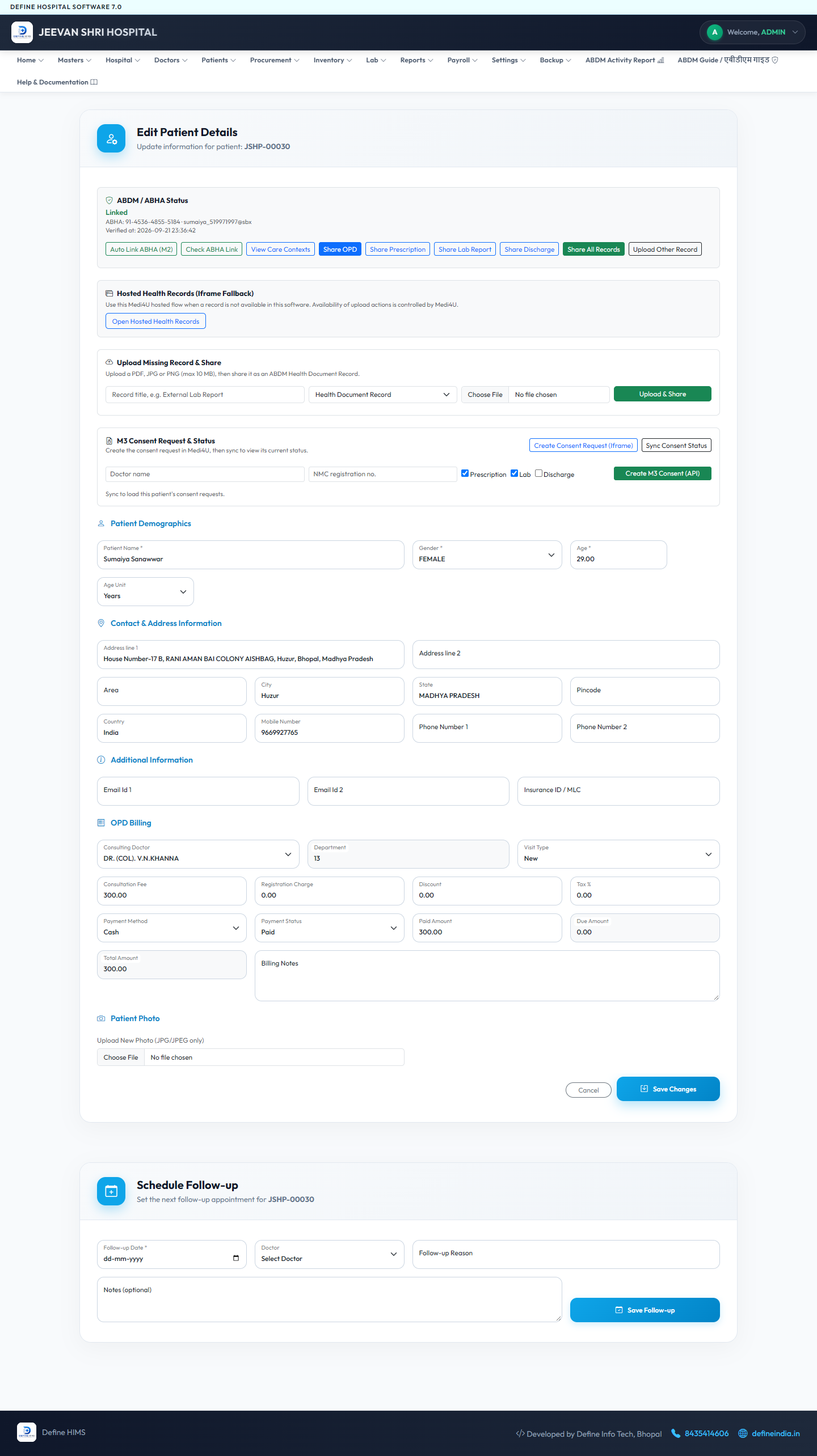 DEFINE HIMS Patient Registration and OPD Billing Interface